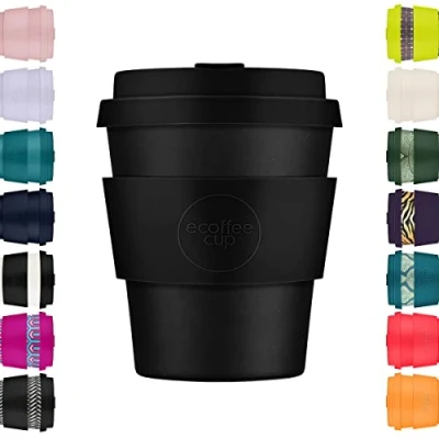 Image of Ecoffee Cup 8oz 240ml Reusable Eco Friendly 100% Plant Based Coffee with Silicone Lid &amp; Sleeve Melamine Free Biodegradable Dishwasher/Microwave Safe Travel Mug, Kerr and Napier