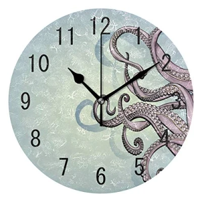 Image of Use7 Home Decor Cartoon Octopus Kraken Abstract Round Acrylic Wall Clock Non Ticking Silent Art for Living Room Kitchen Bedroom