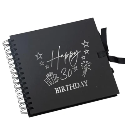 Image of 30th Birthday Present Black Scrapbook, Guest Book, Photo Album Silver Script