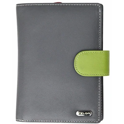 Image of Leather Wallet GIF, Ladies Genuine Large Purse Bag RFID Protection and 23 Card Slot Organiser, Real with Zipped Coin Section (Grey &amp; Green)