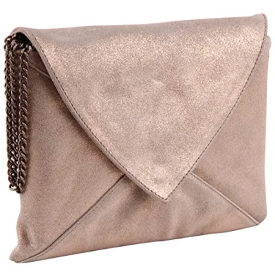 Image of Clairefontaine Ref 400051C Plume&#039; Iridescent Suede Leather Envelopes Shoulder Bag 20 x 14cm, Made From Genuine Lambskin Leather, Press Button Closure Copper