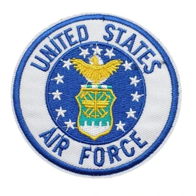 Image of Fat catz copy White &amp; Blue United States of America Air Force Logo Embroidered Patch Badge Iron or Sew on 8cm Diameter