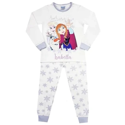 Image of Disney Girls Frozen Pyjamas Elsa Anna Olaf Nightwear (Personalised Frozen, 7 8 Years)
