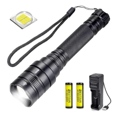 Image of XLENTGEN Torches LED Super Bright Rechargeable, 100000 Lumen 5 Modes Powerful Torch with Adjustable Focus, High Power Tactical Flashlight IP65 Waterproof for Camping, Hiking, Emergency
