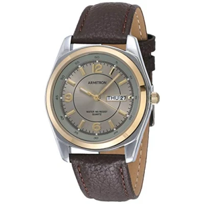 Image of Armitron Men&#039;s Day/Date Easy to Read Leather Strap Watch, 20/1925