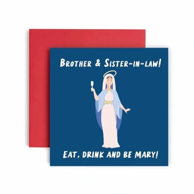 Image of Huxters Christmas Cards for Women Eat and Be Mary Brother Sister In Law Happy Card Holiday with Lovely (Brother in_Law)