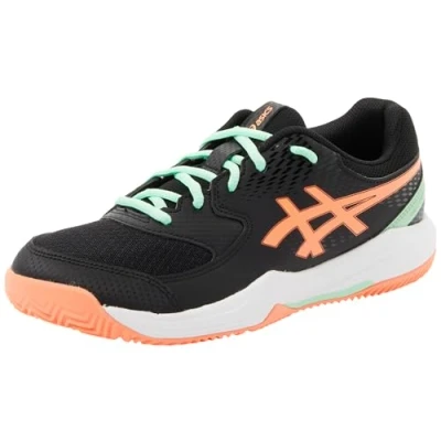 Image of Asics GEL Dedicate 8 Unisex Multicourt tennis shoes for kids, Size: 4.5, Black/vivid coral
