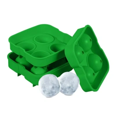 Image of Relaxdays Ice Cube Tray, Set of 2, Reusable, Silicone Mould, 4 Compartments Each, Safe BPA Free, Sphere 4.5 cm, Green, 5 x 12.5 cm