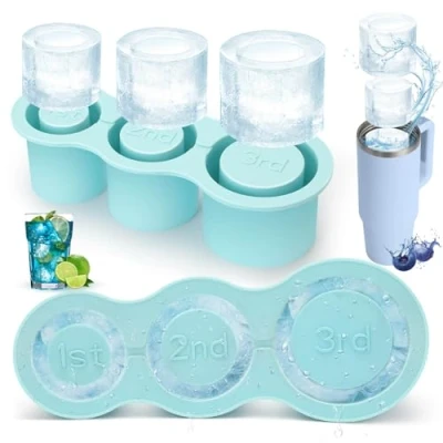 Image of Silicone Ice Cube Tray for Stanley Cups Set of 3 Cylinder Molds with Lid