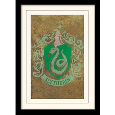 Image of HARRY POTTER Framed Screenprint Poster of Slytherins Crest 30cm x 40cm Official Merchandise