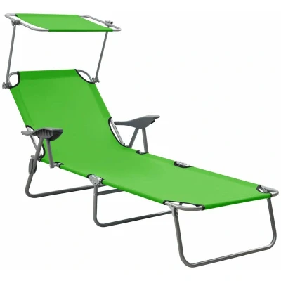 Image of vidaXL Sun Lounger with Canopy Steel Green