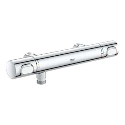 Image of GROHE Precision Flow Exposed Thermostatic Shower Mixer Bar Valve (Safety Functions Temperature Control with SafeStop at 38C, Excluding S Unions, QuickSpanner Included), Chrome, 34799000