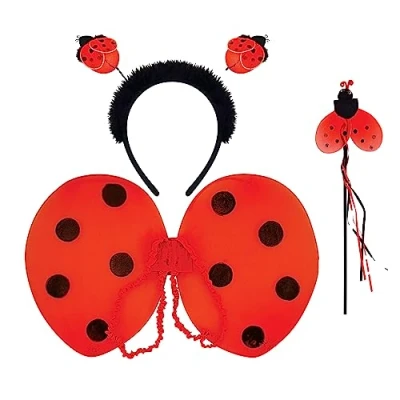 Image of Lizzy ANIMAL EARS BOW TAIL SET Costume Accessory Fancy Dress Party Kids Adults Headband (Ladybird Set)