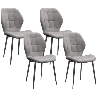 Image of HOMCOM Dining Chairs Set of 4, Modern Style Flannel Upholstered Kitchen with Backs and Steel Legs, for Living Room, Bedroom, Light Grey