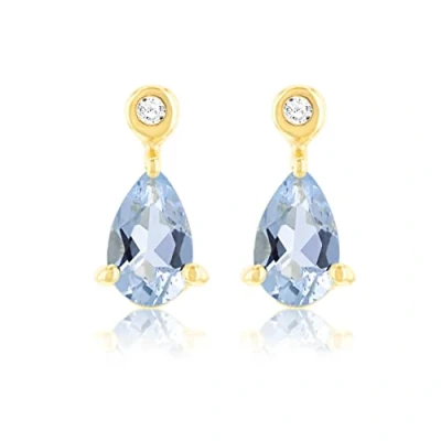 Image of Carissima Gold Women&#039;s 9ct Yellow Diamond and Aquamarine Pear Drop Earrings