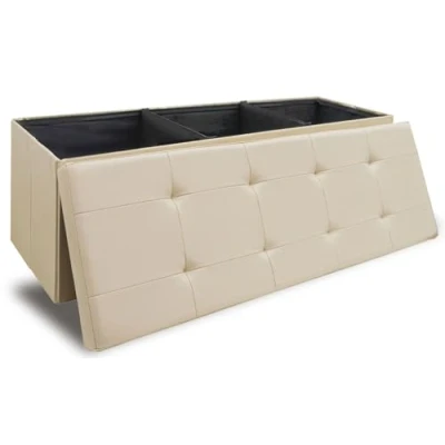 Image of DuneDesign Foldable Ottoman Storage Box 110 cm Faux Leather Sofa Stool up to 250kg 120L Big End of Bed Chest Trunk Footstool Coffee Table Large Blanket Bedding