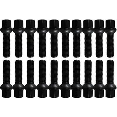 Image of 20 Wheel Bolts Ball Seat Black M14 x 1.5 27 mm R13 Compatible with Audi, VW, Seat, Skoda