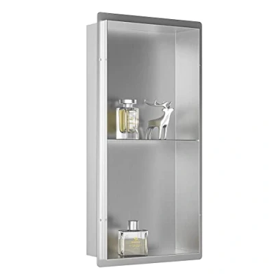 Image of Bernkot Shower Niche 304 Stainless Steel 60 x 30 10 cm Wall Recess Double Shelf for Bathroom No Tile Needed, Flush Mounted, FM603010 BRUSHED
