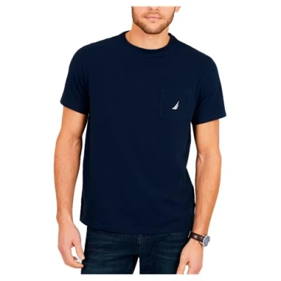 Image of Nautica Men&#039;s Solid Crew Neck Short Sleeve Pocket T Shirt, Navy, XL Tall