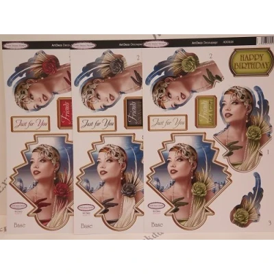 Image of 3 x Debbi Moore Art Deco Decadence Decoupage Die Cut Pack 8 Designs to Choose (Just for You (ADD028))