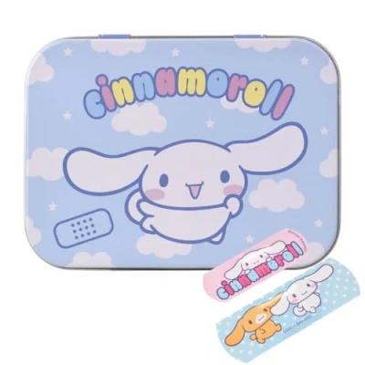 Image of Hello Kitty Cinnamoroll Plasters in Metal Tin Box, Two Sizes with Cute Design, Easy Removal &amp; Skin Friendly, Breathable Adhesive, 24