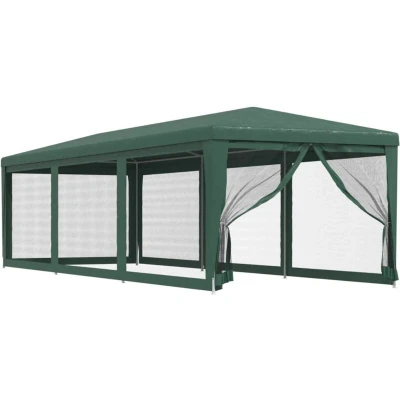 Image of vidaXL Party Tent with 8 Mesh Sidewalls Green 3x9 m HDPE