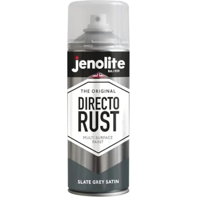 Image of JENOLITE Directorust Spray Paint Satin Finish SLATE GREY 400ml Direct To Rust for Metal All In One Multi Surface Metal, Wood, Plastic, Ceramic RAL 7031