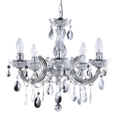 Image of LITECRAFT Marie Therese Chandelier Ceiling Light Crystal Effect 5 Arm (Silver)
