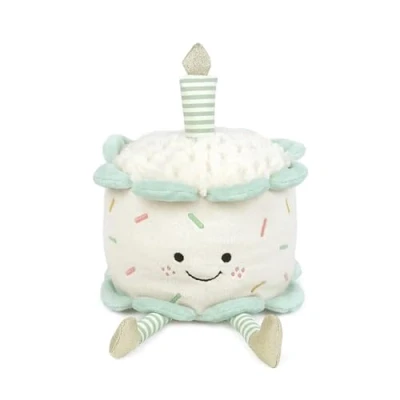Image of MON AMI Stuffed Birthday Cake Toy 7x5/17x12cm Collectible Plush Pretend Play for Toddlers Party Decoration (Cream)