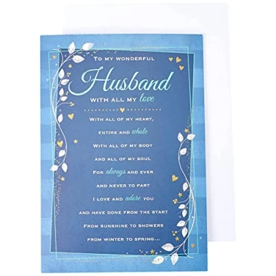 Image of Piccadilly Greetings Heartfelt Wishes Sentimental Birthday Card Husband Regal Publishing, Blue, 9 x 6 inches