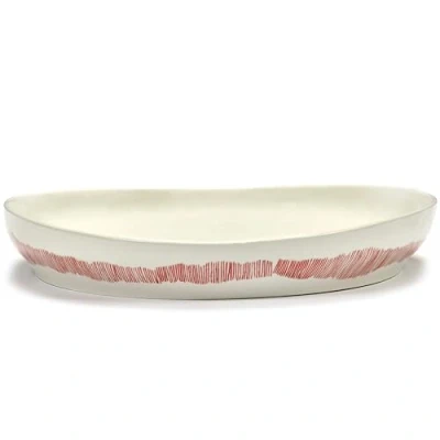 Image of White Serving Plate with Red Stripes Feast Tableware by Ottolenghi Tray Dish Set for 1 Stoneware Microwave Safe Plates Dinnerware Sets Home, Family, Party