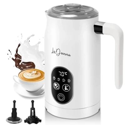 Image of LaDonna Milk Frother Electric and Steamer with 4 Functions Hot Chocolate Machine Heater Frothers Coffee Frother, &amp; Cold Maker for Latte or Cappuccino (White)