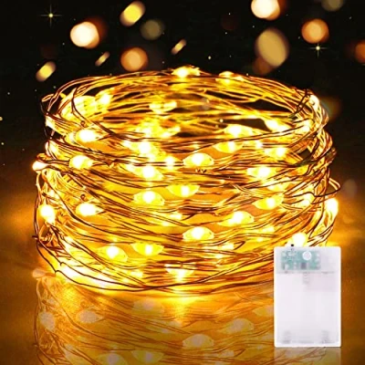 Image of LED Fairy Lights Battery Operated, 5m 50 String with Timer Waterproof Copper Wire Light for Indoor Bedroom Garden Jars Wedding Party Festival Camping (1 Pack, Warm White)