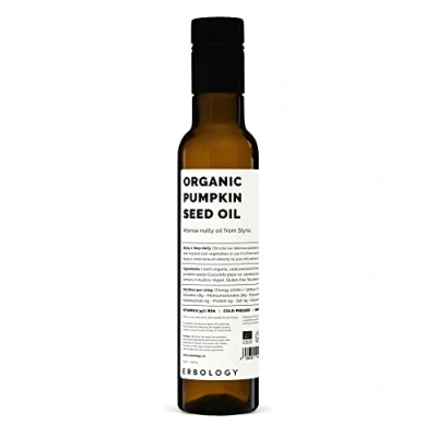Image of Erbology Organic Pumpkin Seed Oil 250ml Cold Pressed to a Traditional Recipe Sustainably Sourced from Styria, Austria Premium Quality