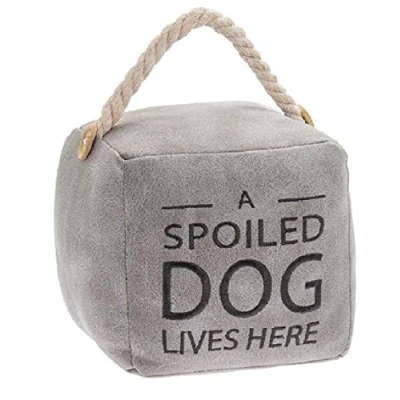 Image of Grey Faux Leather Square A Spoiled Dog Lives Here Doorstop