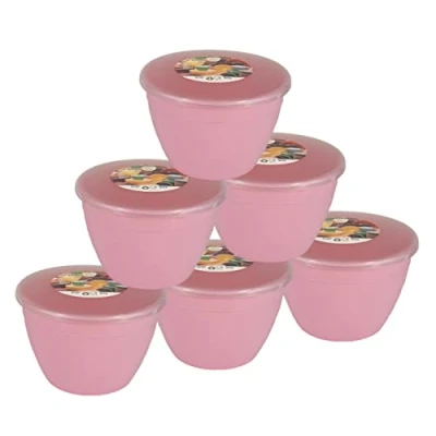 Image of Just Pudding Basins Pastel Colours Pink 1 Pint Basin and Clear Lid Pack of 6 Plastic Steaming Bowls