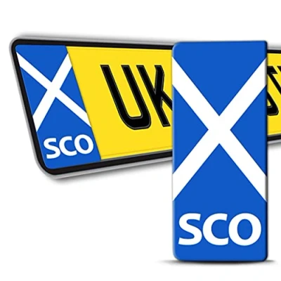 Image of 2 x Vinyl Scotland Badge Car Number Plate Self Adhesive Stickers Scottish Flag UK Decals QV 11