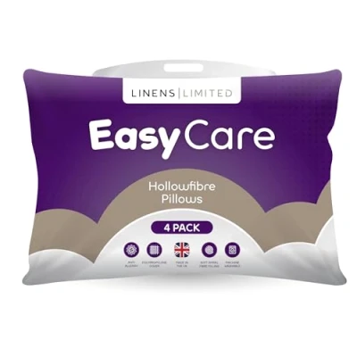 Image of Linens Limited Soft Pillows 4 Pack, Easy Care, and Firm with Orthopedic Support, Hypoallergenic Polypropylene Hollowfibre, Machine Washable (White)