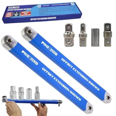 Image of Pro Zero Offset Extension Wrench,2024 Newest Wrench,Offset Wrench,Multifunctional Tight Reach Wrench Set with 1/2&quot;,1/4&quot; and 3/8&quot; Square Drive Adapters (2pcs)