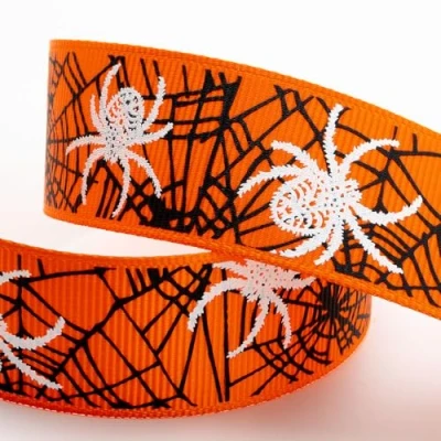 Image of Italian Options Halloween Ribbon Spiders Web, 25mm x 5 Metres, Orange Grosgrain