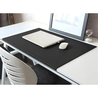 Image of Mouse Pad Desk Mat with Edge Protector, PU Leather Office Home Fixation Lip, Smooth Gaming Non Slip Writing 70x35cm Black