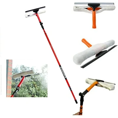 Image of 3.5M Telescopic Conservatory Window Glass Cleaning Cleaner Kit With Squeegee Soft Rubber Mop Aluminium Metal Pole