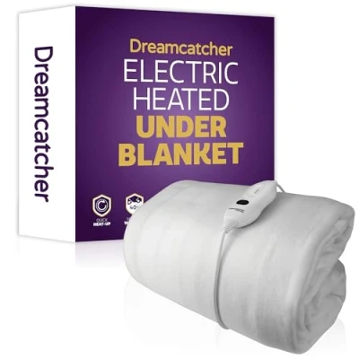 Image of Dreamcatcher Single Electric Blanket 193 x 91cm, Soft Polyester Fitted Underblanket Mattress Cover, 3x Heat Settings, 1x Controller and Machine Washable Heated