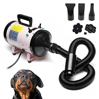 Image of Professional Pet Dog Cat Hairdryer Powerful 2800W Grooming Hair Drying Force Dryer Blower Dry Coat Fur Blaster Heat On/Off + 3 Nozzles, Pink