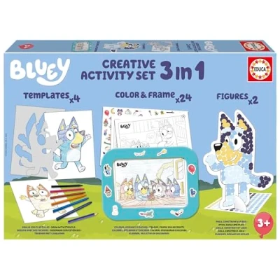 Image of Educa Bluey 3 in 1 Creative Set with Three Activities: Paint by Numbers, Create 2 3D Figures to Decorate &amp; Draw Characters from The Series Templates. Ages 3+