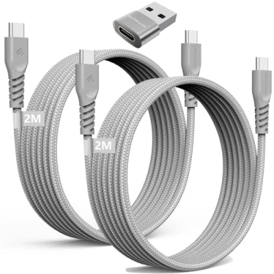Image of USB C to Long Charger Cable 60W (2M+2M+Adapter) STRONG Braided Type Fast Charging Data Lead Compatible with iPhone 15, iPad Pro 2022, MacBook Pro, Samsung S24/S23/S22/A14/A54,Switch