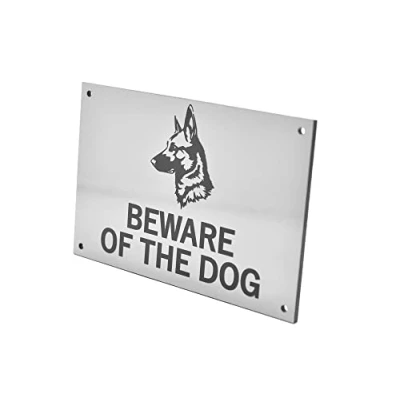 Image of Beware of the Dog (German Shepherd) Easy to See Warning, Indoor/Outdoor Notice, Deterrent Sign (Silver)