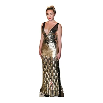 Image of STAR CUTOUTS CS944 Florence Pugh Black Gold Dress Lifesize Cardboard Cutout With Free Mini