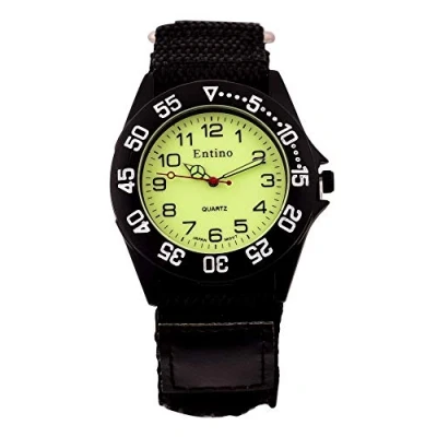 Image of Entino Unisex Wrist Watch Luminous Face Hook and Loop Fastener Sports Analog Display Quartz Movement with Nylon Riptape Strap E NTS (Black)