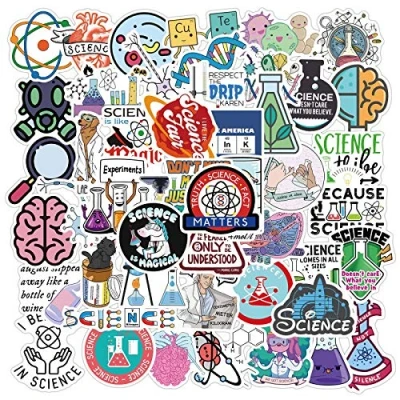Image of 50Pcs Funny Science Laboratory Stickers Laptop Water Bottles Phone Skateboard Car Computer Bicycle Motorcycle Chemistry Lab Vinyl Waterproof Pack for Teens Kids Adults Children